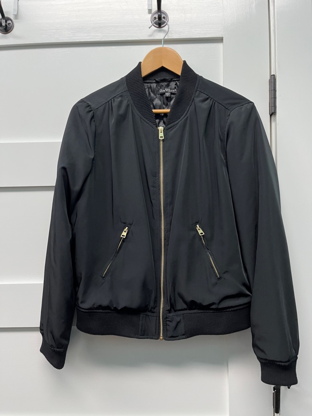 Velvet Heart Black Bomber Jacket with Gold Zippers size large